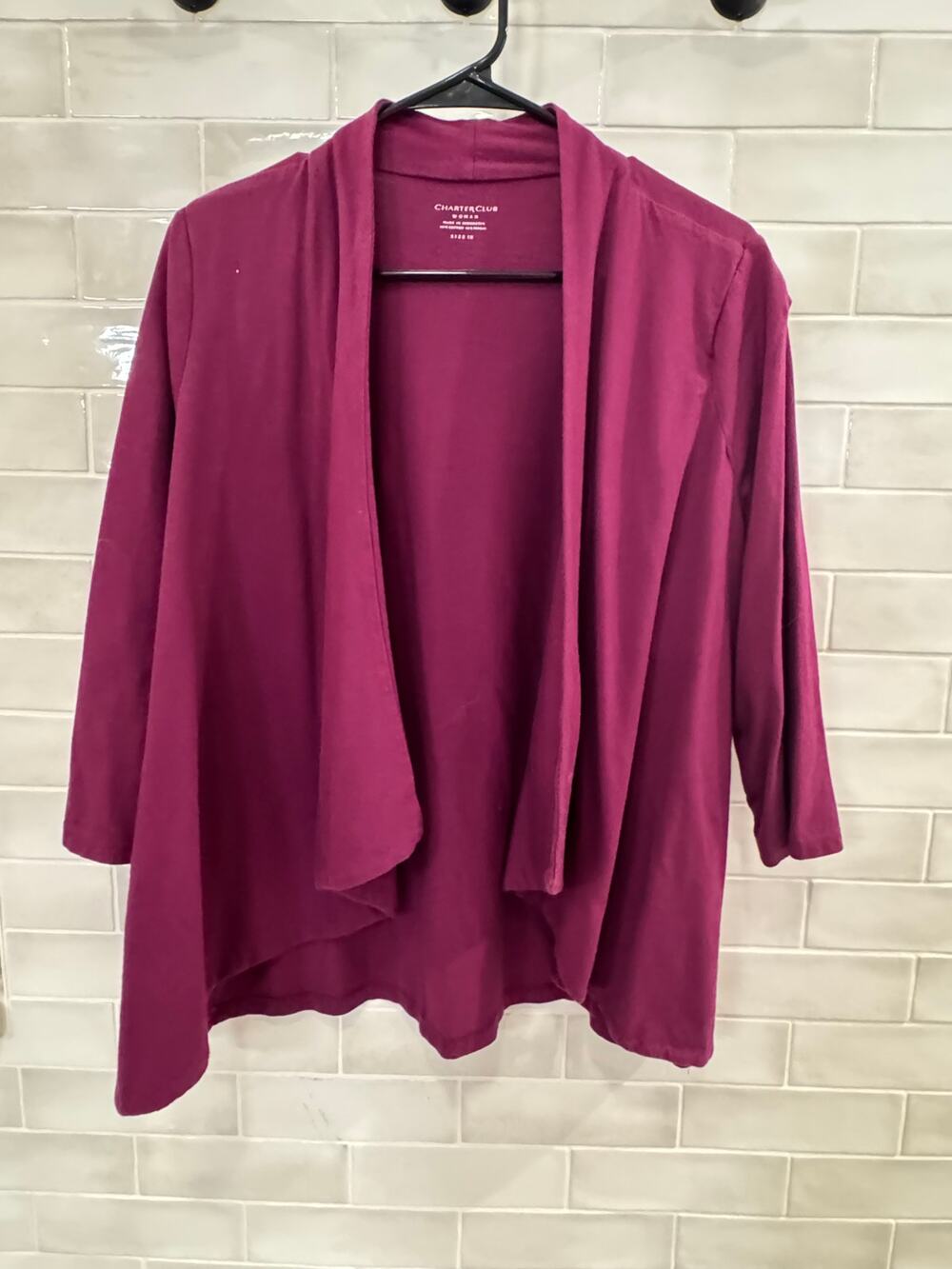 Charter Club Woman Open Front Cardigan 1X Plum Purple 3/4 Sleeve
